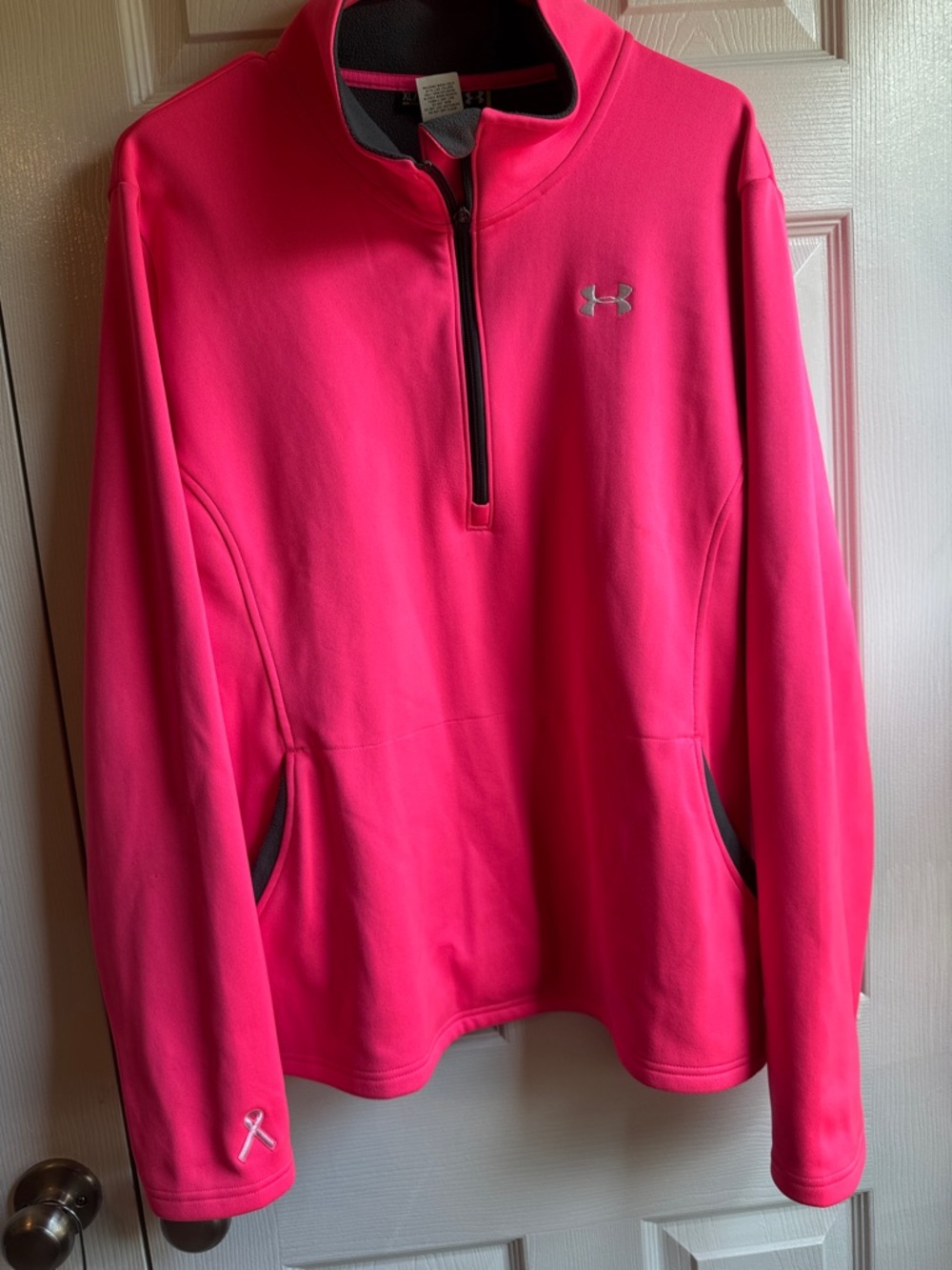 Semi-Fitted XL Under Armour Neon Pink Quarter-Zip Pullover breast cancer ribbon